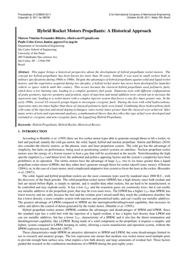 Hybrid Rocket Motors Propellants: a Historical Approach