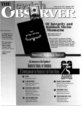 THE JEWISH OBSERVER (ISSN) 0021~6615 Is Published Monthly Except July and August by the Agudath Israel of America, 84 William Street, New York, N.Y