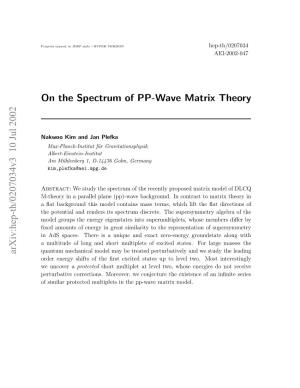 On the Spectrum of PP-Wave Matrix Theory