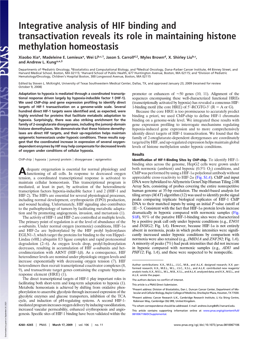 Integrative Analysis of HIF Binding and Transactivation Reveals Its Role in Maintaining Histone Methylation Homeostasis