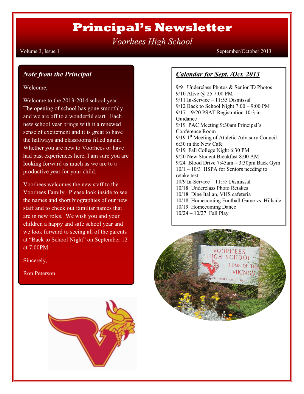 Principal's Newsletter Voorhees High School