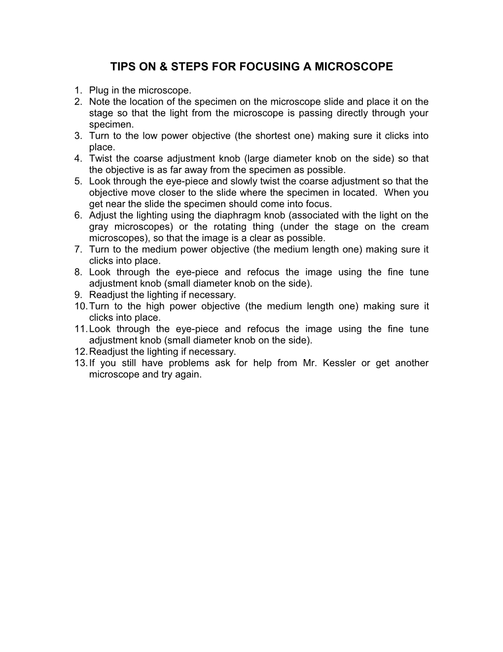 Tips on & Steps for Focusing a Microscope