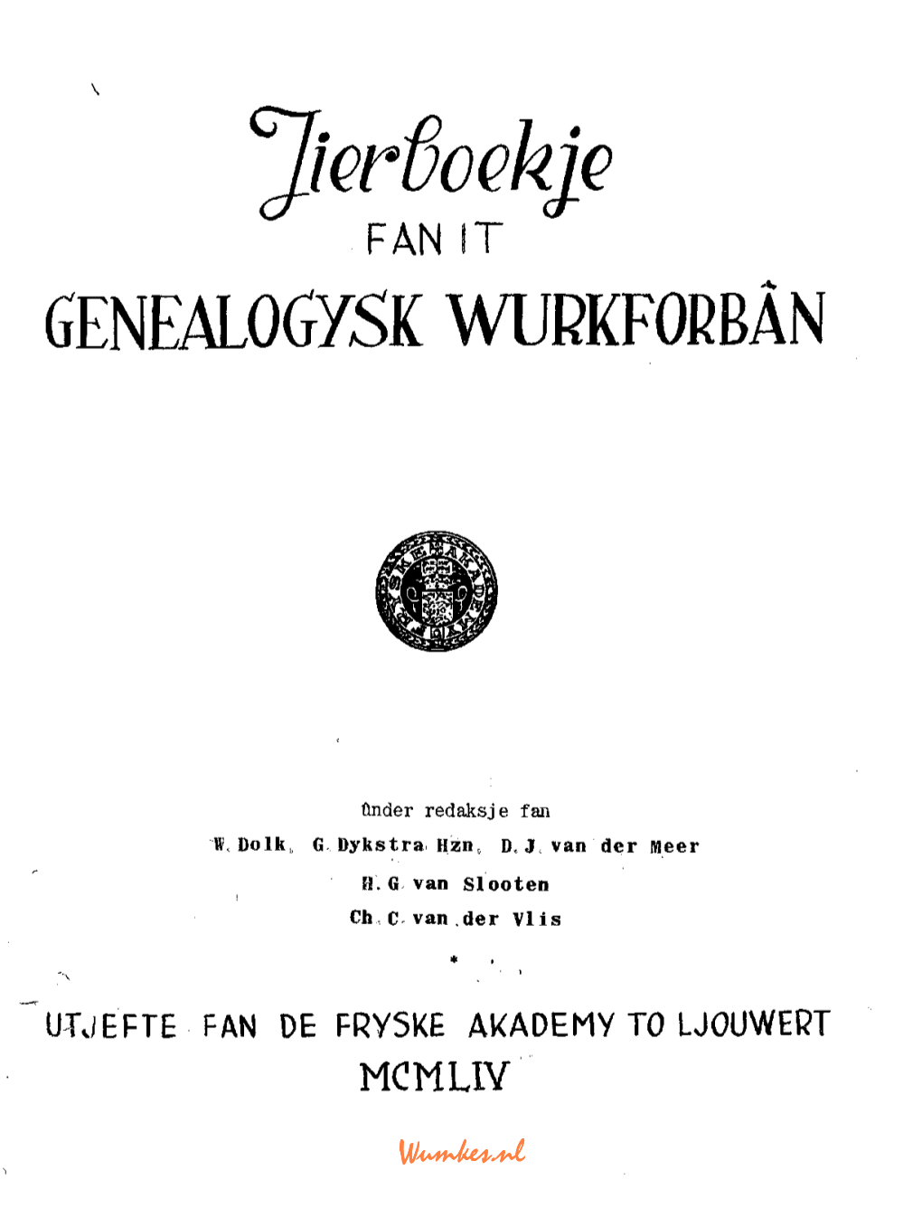 Jierboekje Fan It Genealogysk Wurkforbân 1954