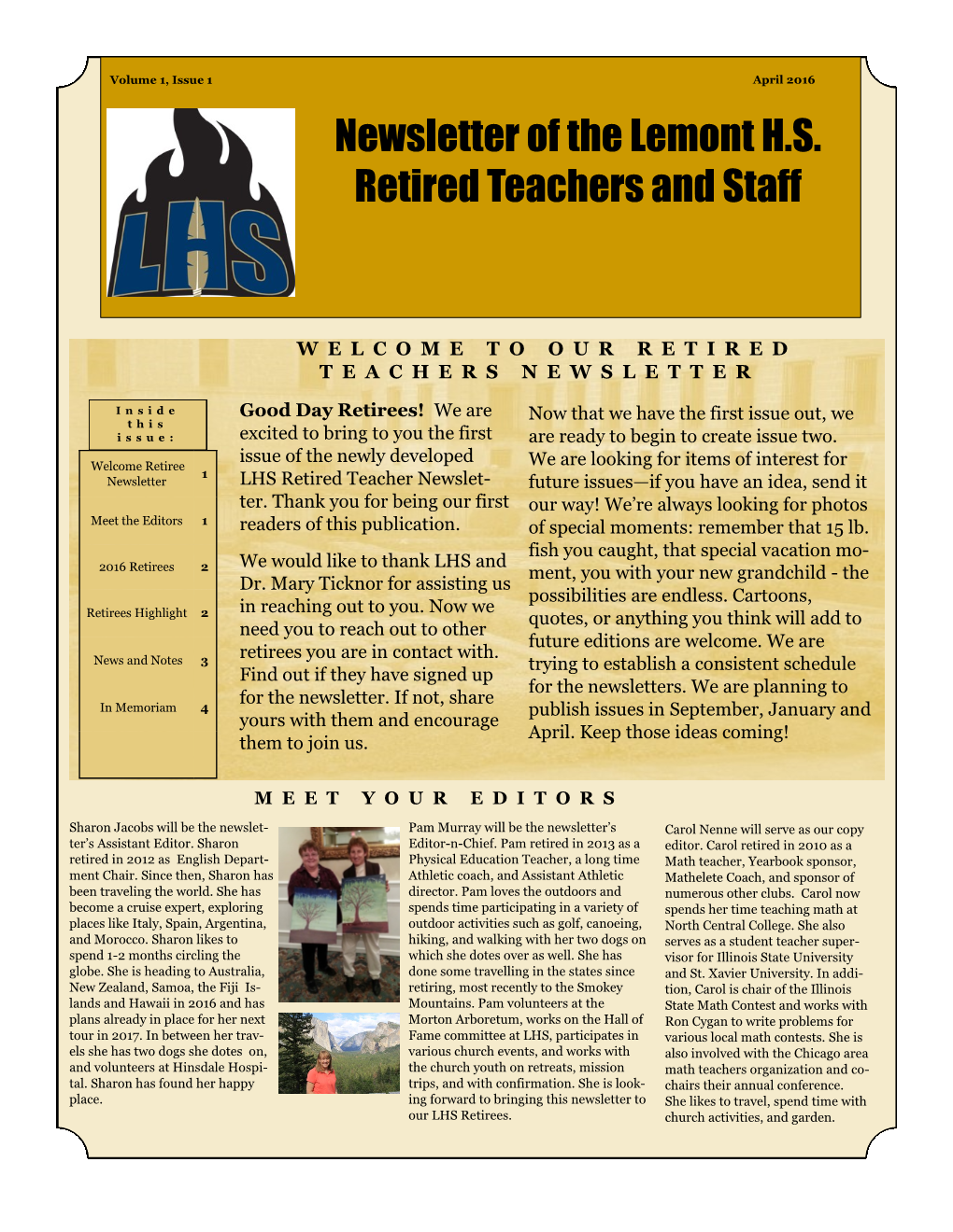 Newsletter of the Lemont H.S. Retired Teachers and Staff - DocsLib