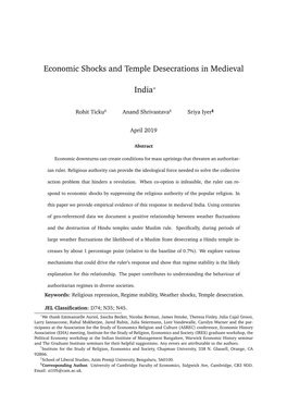 Economic Shocks and Temple Desecrations in Medieval India*