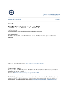 Aquatic Phycomycetes of Lily Lake, Utah