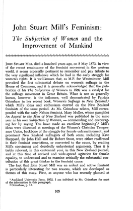 John Stuart Mill's Feminism: the Subjection of Women and the Improvement of Mankind, by Susan Moller