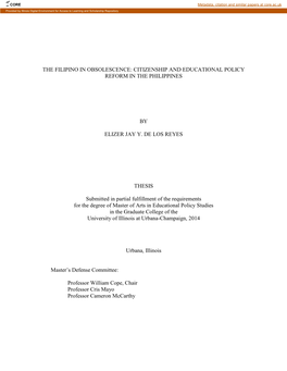 The Filipino in Obsolescence: Citizenship and Educational Policy Reform in the Philippines