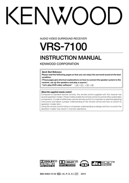 Vrs-7100 Instruction Manual Kenwood Corporation