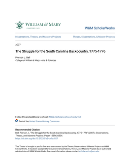 The Struggle for the South Carolina Backcountry, 1775-1776