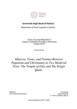 Minerva, Venus, and Fortune Between Paganism and Christianity in Two Medieval Texts: the Temple of Glas and the Kingis Quair