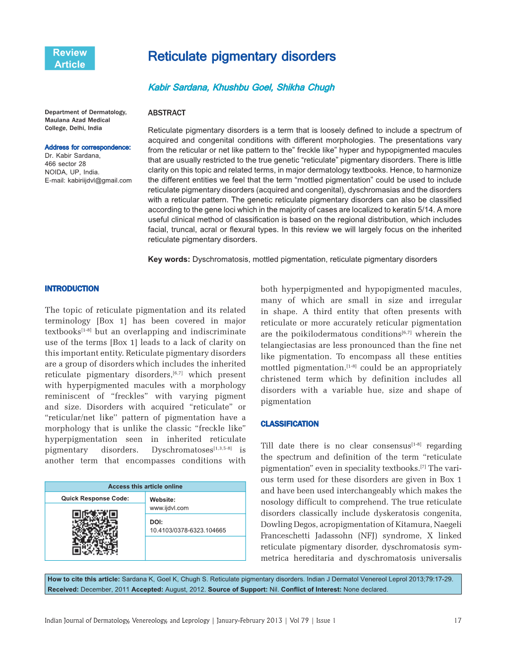 Reticulate Pigmentary Disorders Article