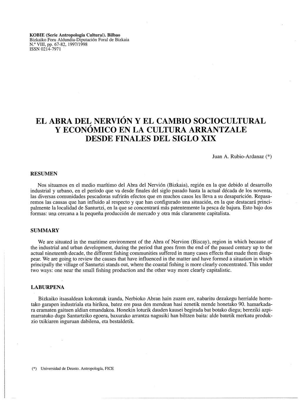 El Abra Del Nervión Y El Cambio Sociocultural Y Económico En La Cultura Arrantzale Desde Finales Del Siglo Xix