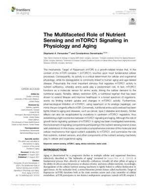 The Multifaceted Role of Nutrient Sensing and Mtorc1 Signaling in Physiology and Aging