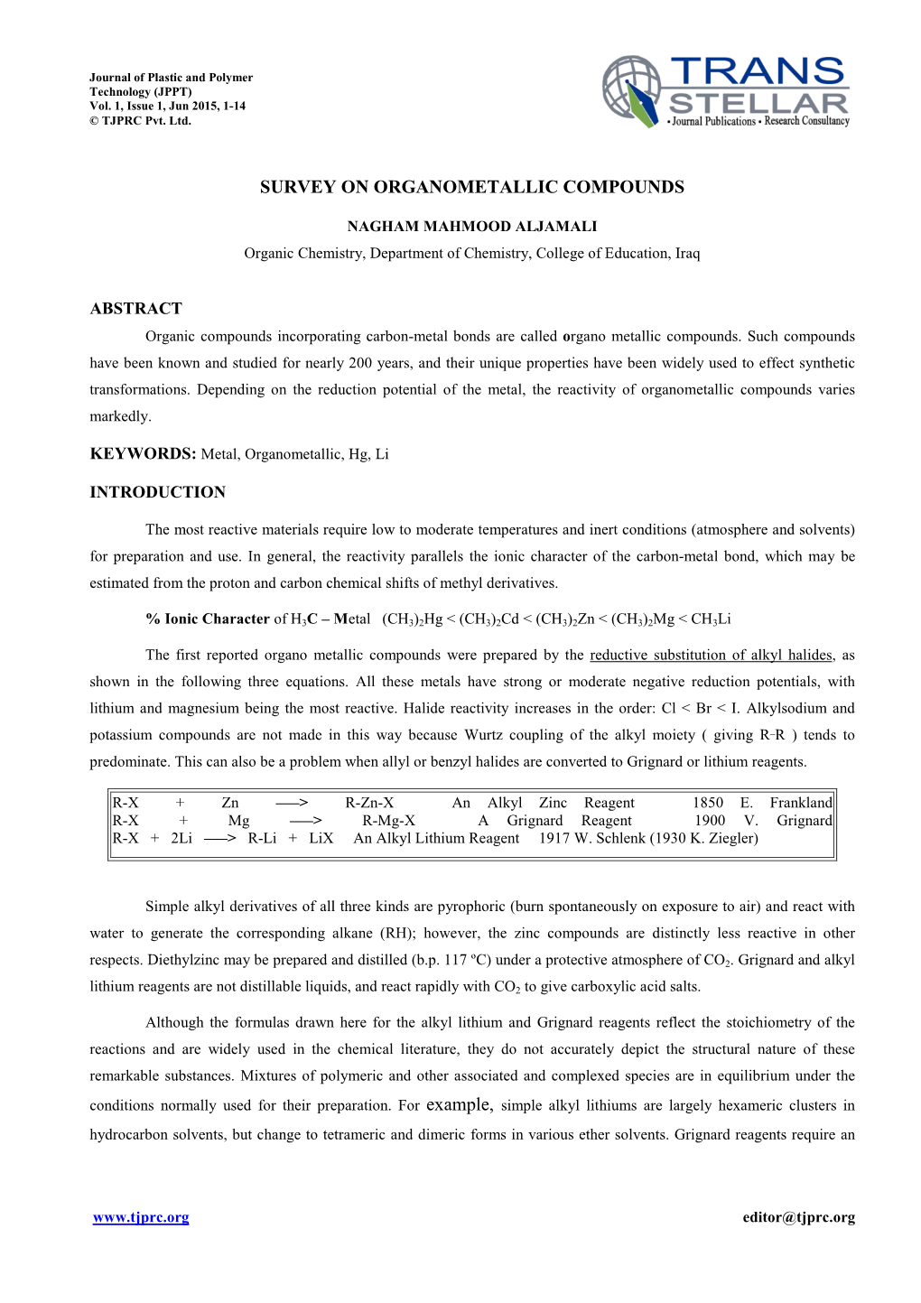 Survey on Organometallic Compounds