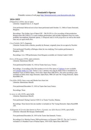 Donizetti's Operas Printable Version of Web Page