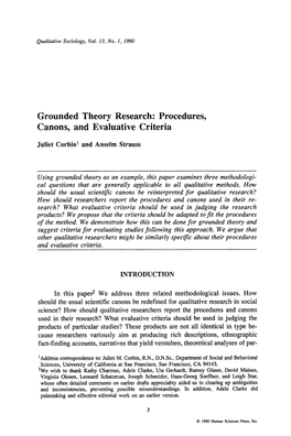 Grounded Theory Research: Procedures, Canons, and Evaluative Criteria