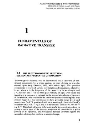 Fundamentals of Radiative Transfer