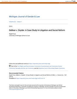 Deboer V. Snyder: a Case Study in Litigation and Social Reform