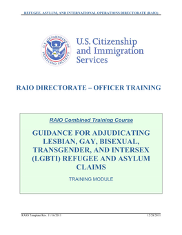 Guidance for Adjudicating Lesbian, Gay, Bisexual, Transgender, and Intersex (Lgbti) Refugee and Asylum Claims