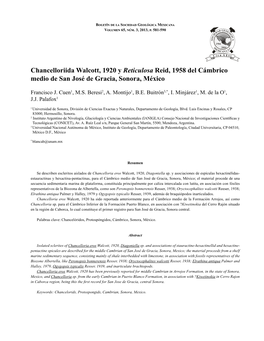 Chancelloriida Walcott, 1920 Y Reticulosa Reid, 1958 Del Cámbrico Medio De San José De Gracia, Sonora, México