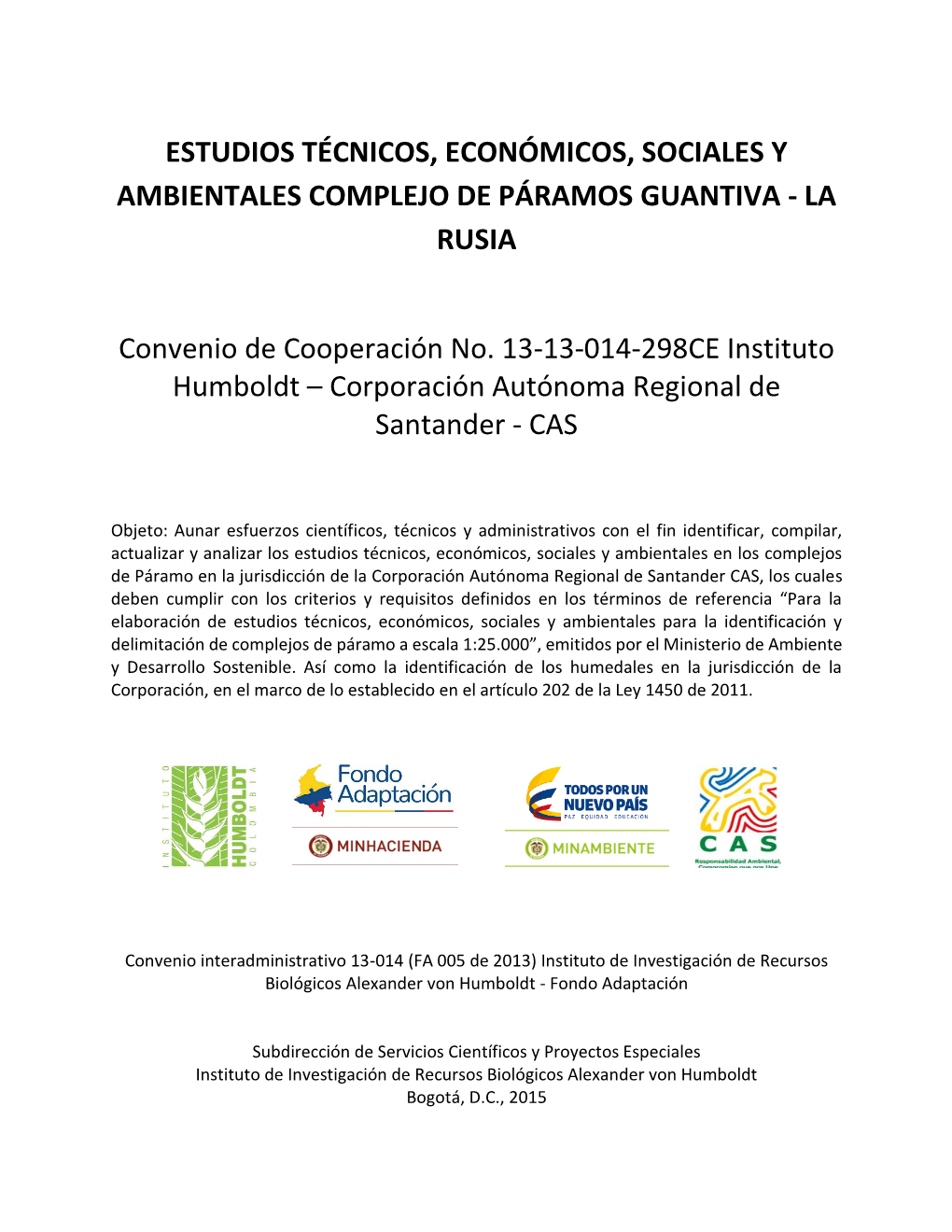 Estudios Técnicos, Económicos, Sociales Y Ambientales Complejo De Páramos Guantiva - La Rusia