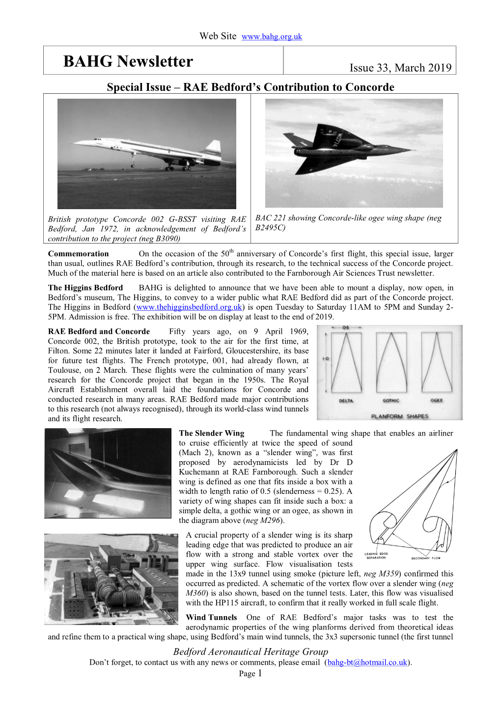 BAHG Newsletter Issue 33, March 2019 Special Issue – RAE Bedford’S Contribution to Concorde