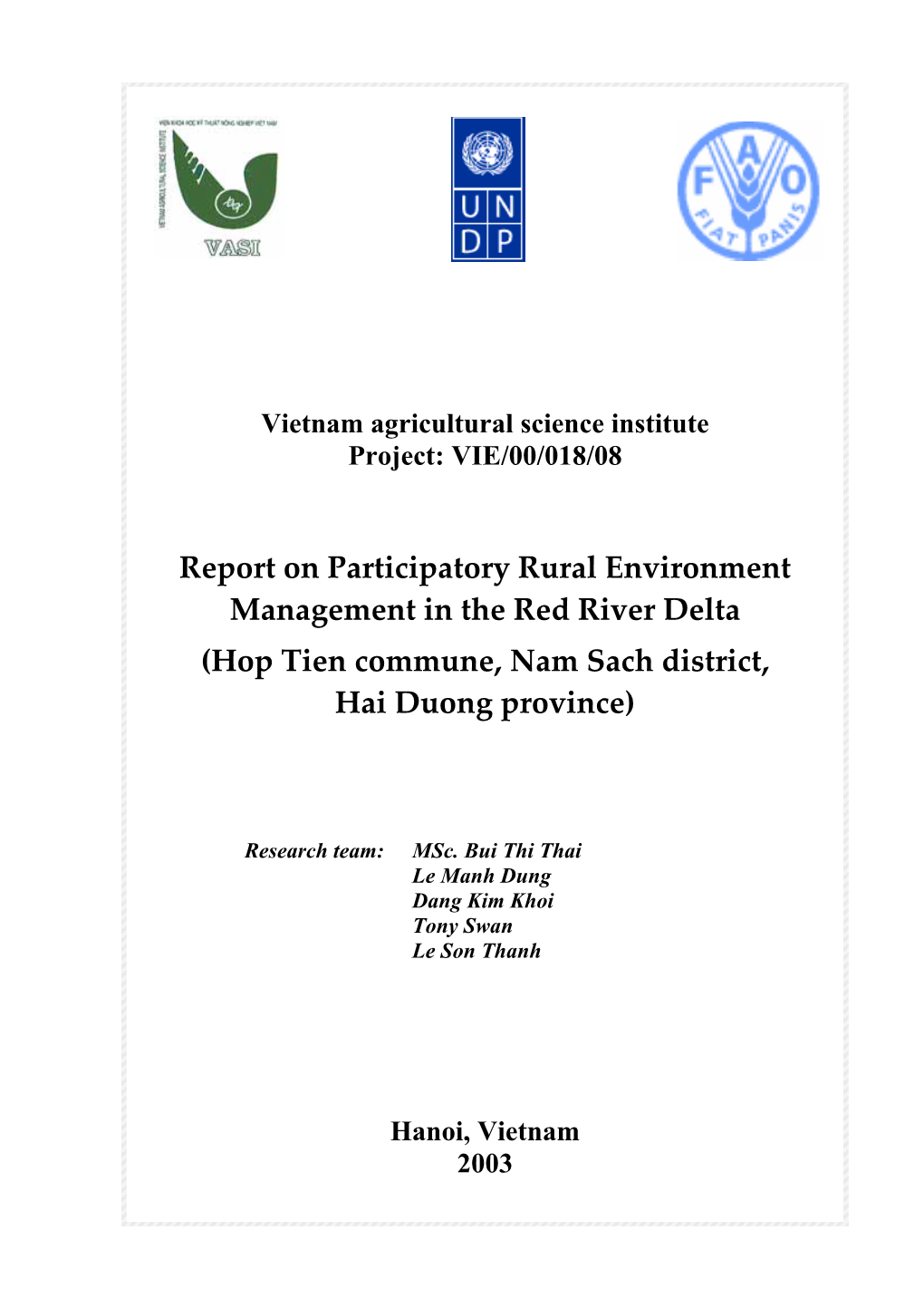 Report on Participatory Rural Environment Management in the Red River Delta (Hop Tien Commune, Nam Sach District, Hai Duong Province)
