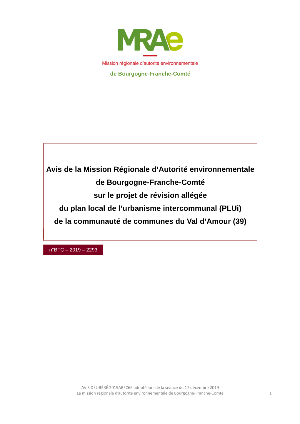 Avis De La Mission Régionale D'autorité Environnementale De