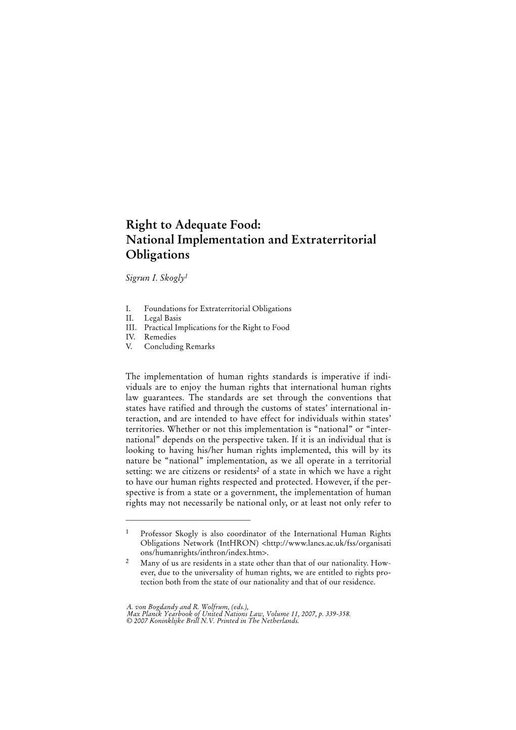 Right to Adequate Food: National Implementation and Extraterritorial Obligations