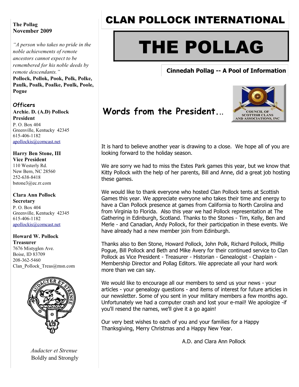 The Pollag CLAN POLLOCK INTERNATIONAL November 2009