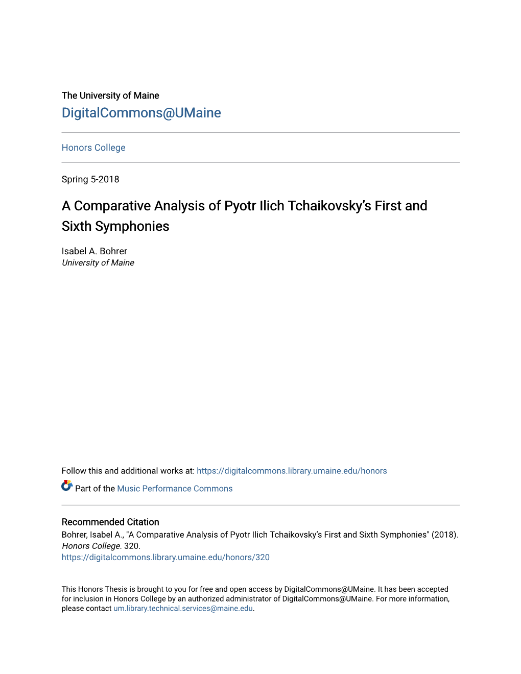 A Comparative Analysis of Pyotr Ilich Tchaikovsky's First and Sixth