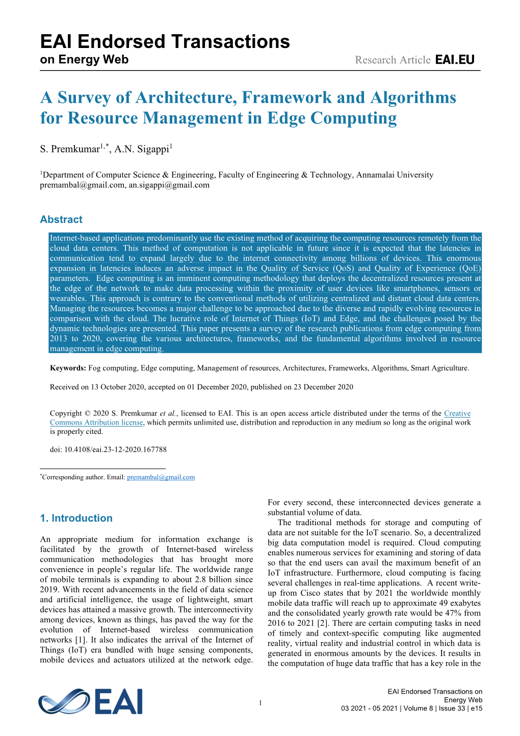 A Survey of Architecture, Framework and Algorithms for Resource Management in Edge Computing
