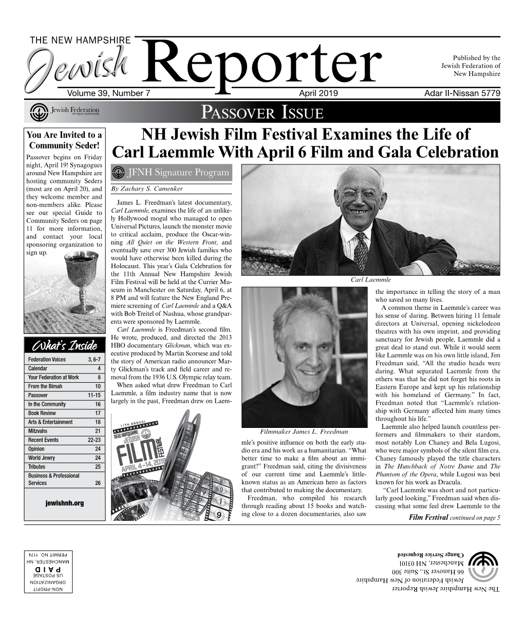 NH Jewish Film Festival Examines the Life of Carl Laemmle with April 6