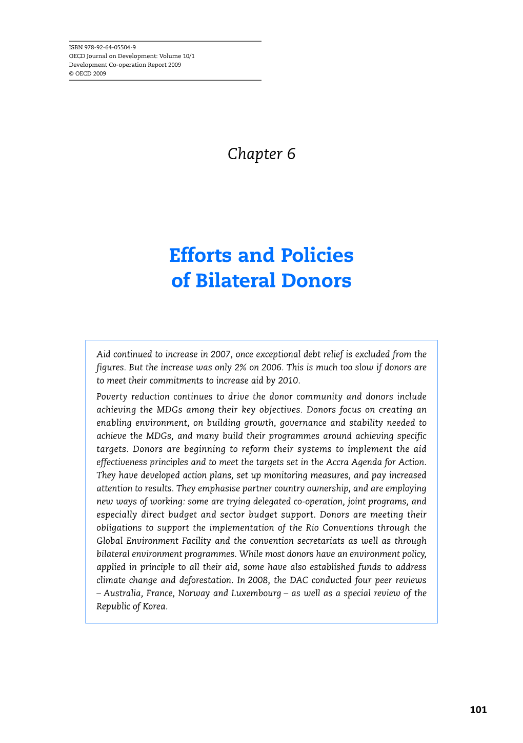 Efforts and Policies of Bilateral Donors