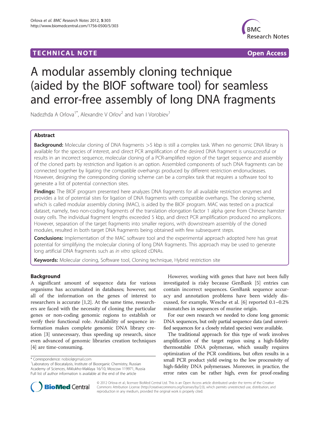 A Modular Assembly Cloning Technique