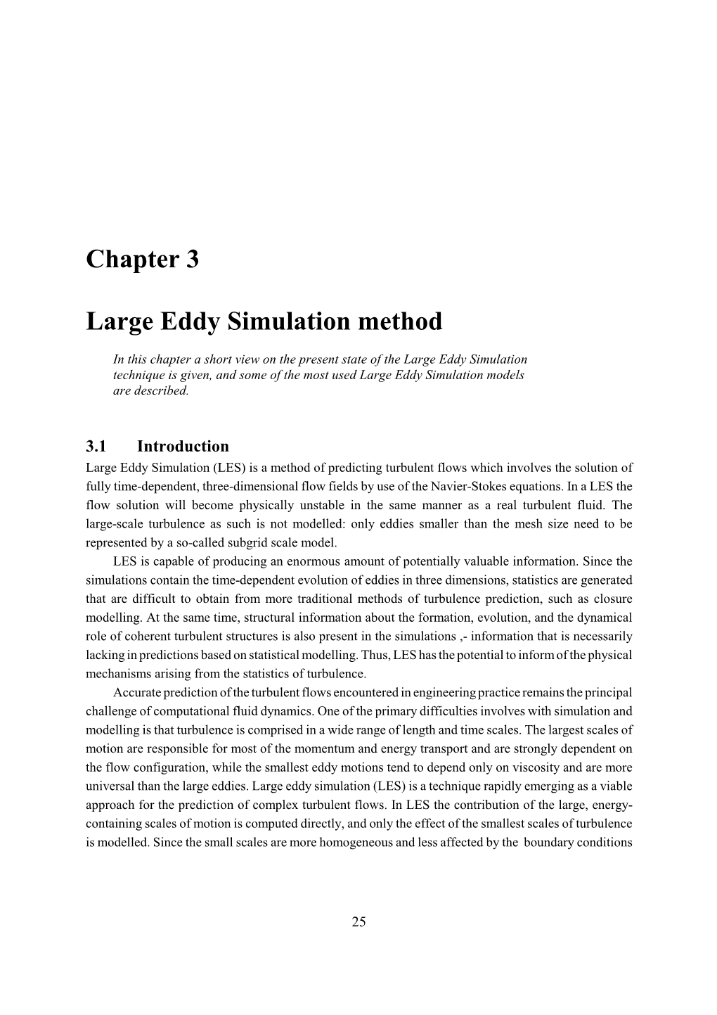 Chapter 3 Large Eddy Simulation Method