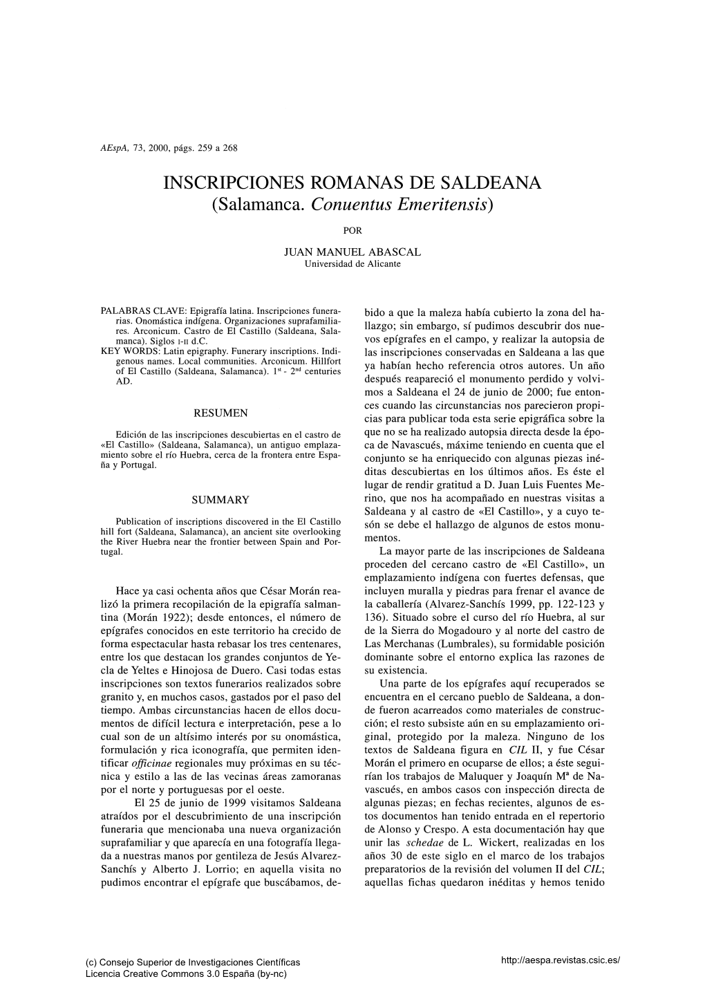 INSCRIPCIONES ROMANAS DE SALDEANA (Salamanca