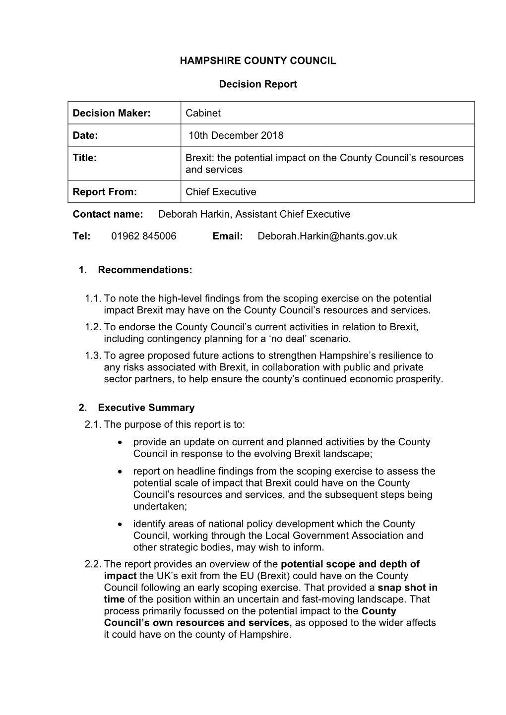 Generic Decision Report TEMPLATE