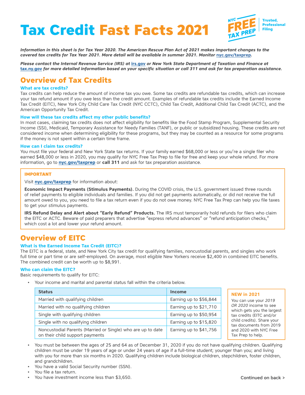 Tax Credit Fast Facts 2021