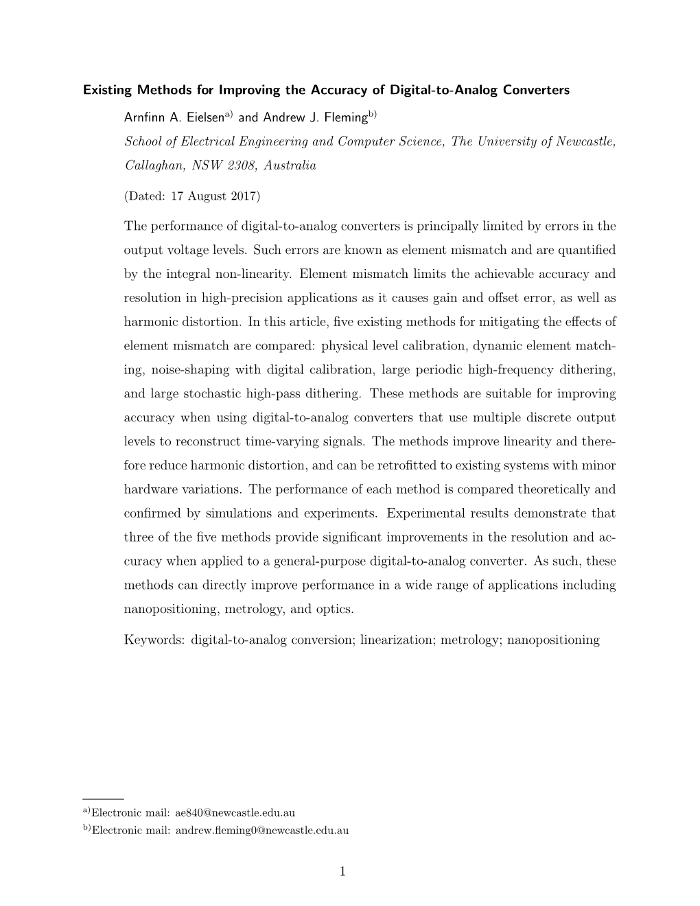 Existing Methods for Improving the Accuracy of Digital-To-Analog Converters Arnﬁnn A