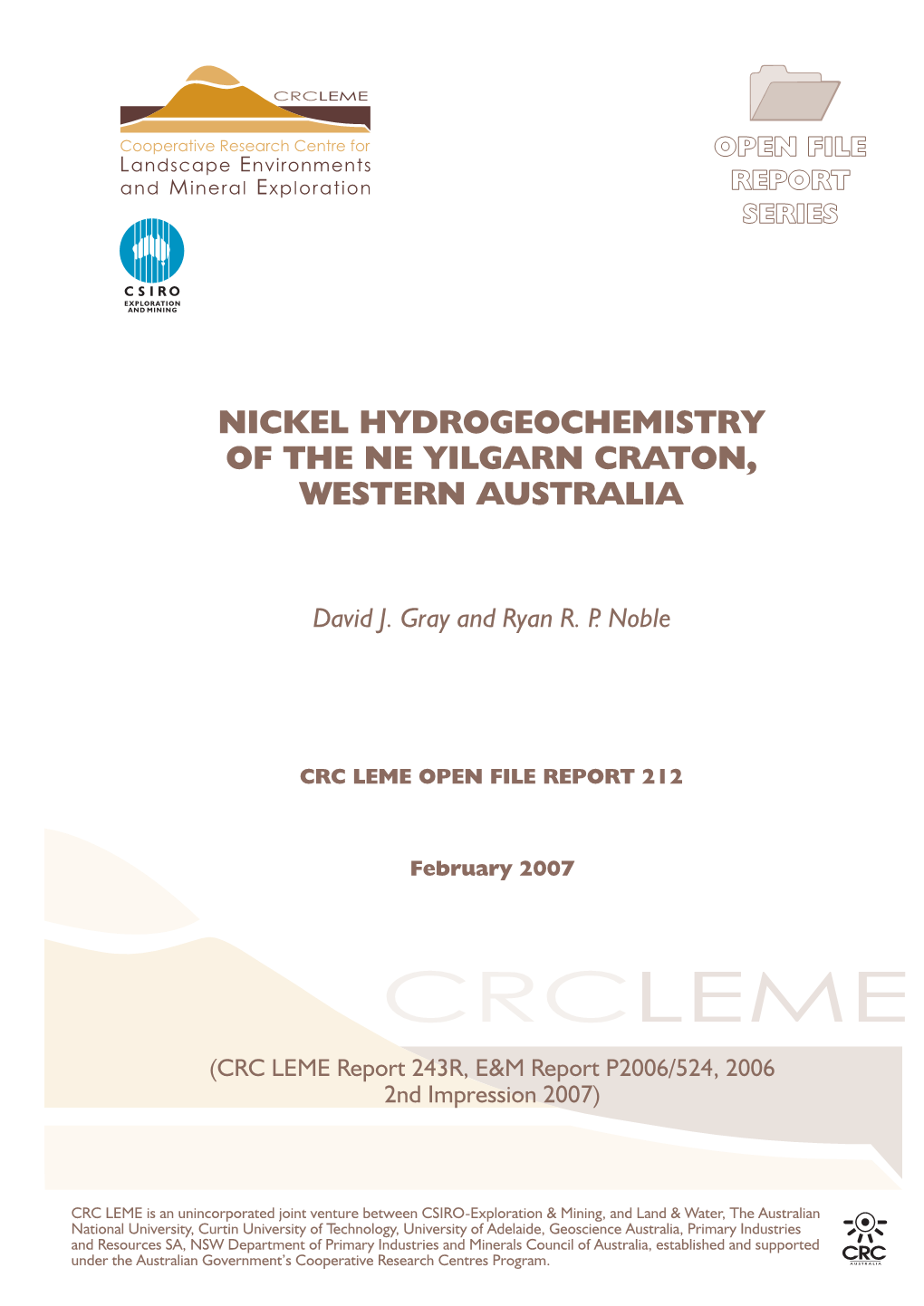 Nickel Hydrogeochemistry of the NE Yilgarn Craton, Western Australia. CRC LEME Restricted Report 243R