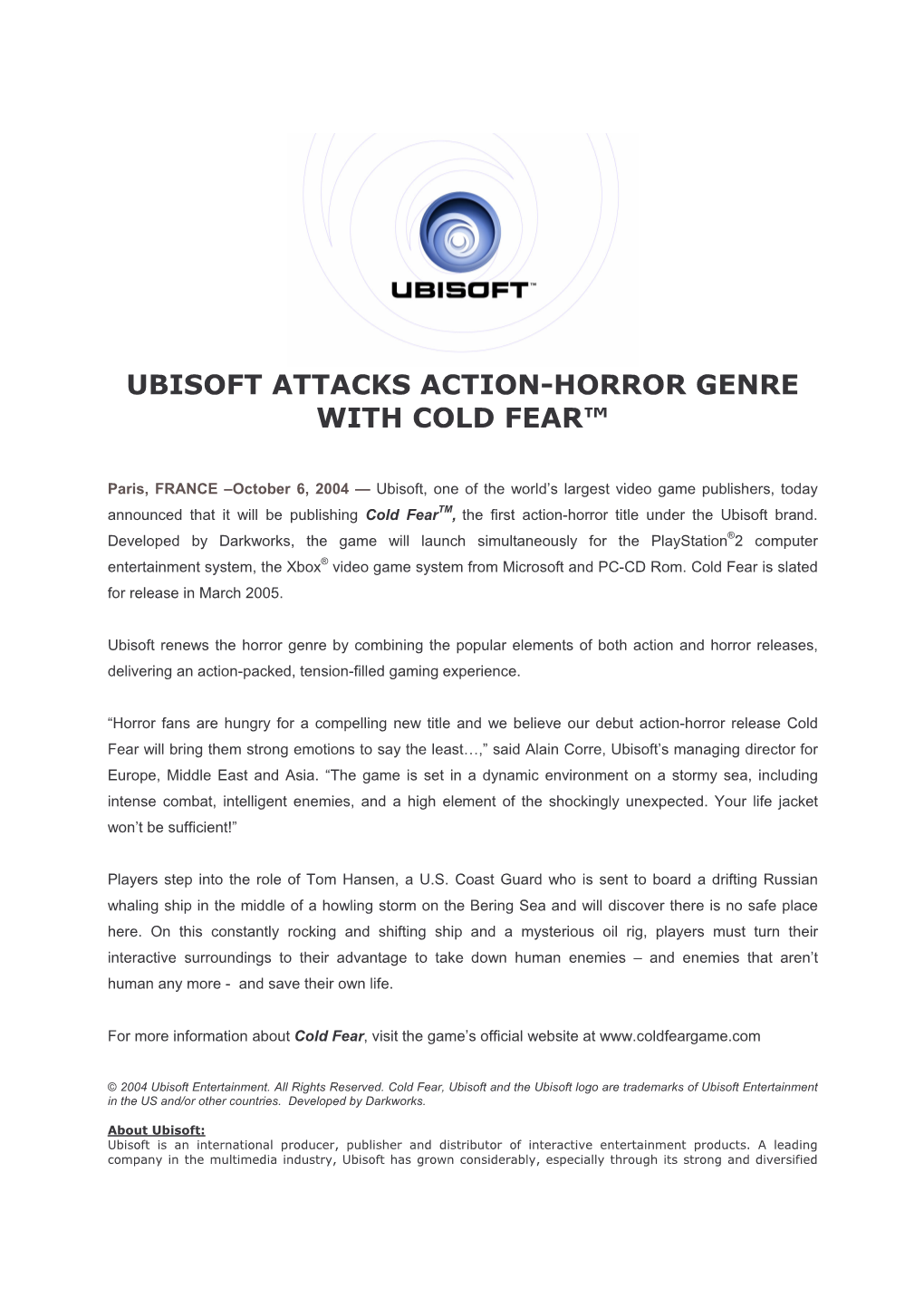 Ubisoft Attacks Action-Horror Genre with Cold Fear™