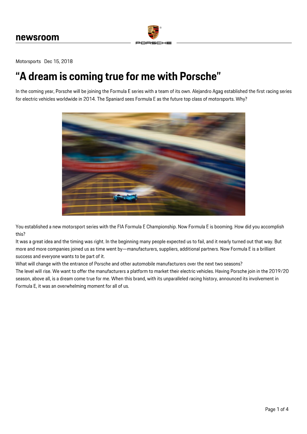 “A Dream Is Coming True for Me with Porsche” in the Coming Year, Porsche Will Be Joining the Formula E Series with a Team of Its Own