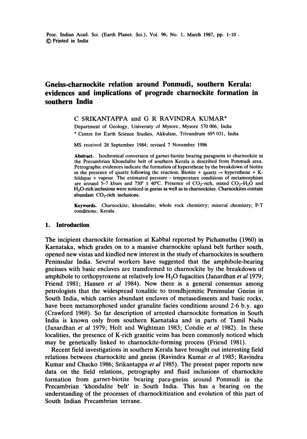 Gneiss-Charnockite Relation Around Ponmudi, Southern Kerala: Evidences and Implications of Prograde Charnockite Formation in Southern India