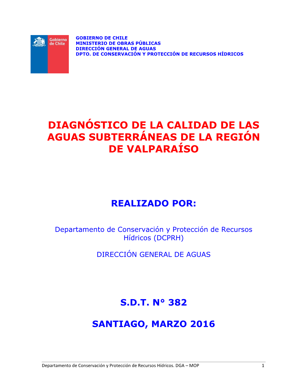 Diagnóstico De La Calidad De Las Aguas Subterráneas De La Región De Valparaíso
