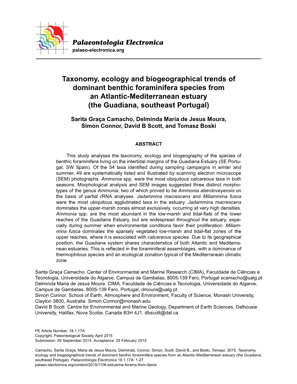 Taxonomy, Ecology and Biogeographical Trends of Dominant Benthic Foraminifera Species from an Atlantic-Mediterranean Estuary (The Guadiana, Southeast Portugal)