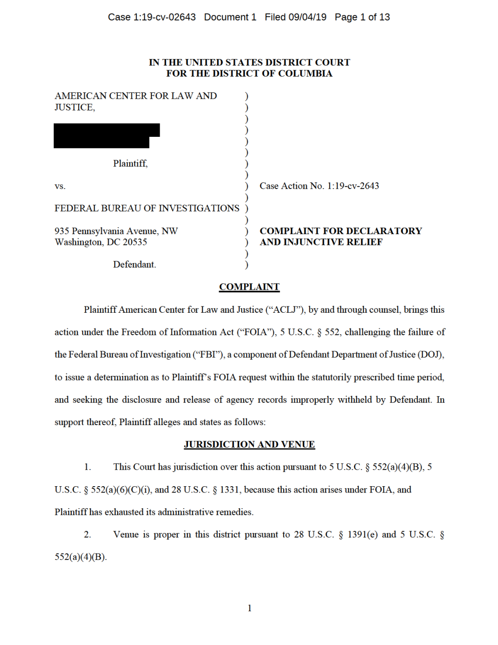 Lawsuit and Raised Legal Challenges Regarding the FBI’S Unlawful Practices Under FOIA