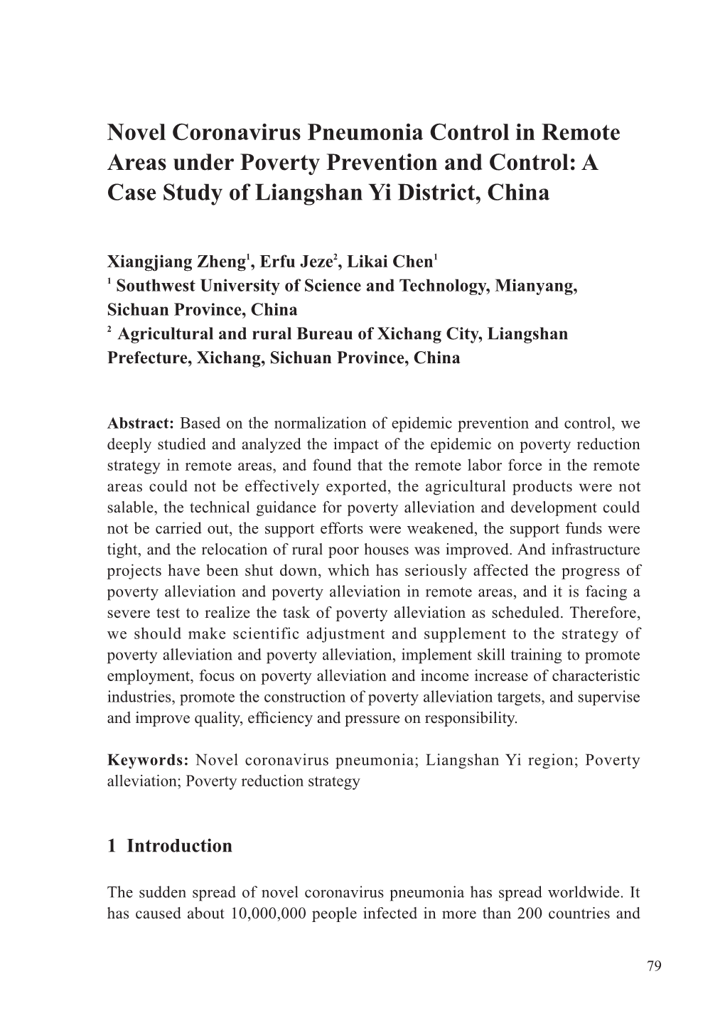 Novel Coronavirus Pneumonia Control in Remote Areas Under Poverty Prevention and Control: a Case Study of Liangshan Yi District, China