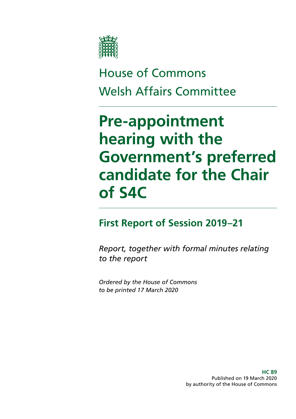 Pre-Appointment Hearing with the Government's Preferred Candidate